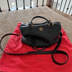 Tory Burch Black Leather Satchel with Crossbody Strap